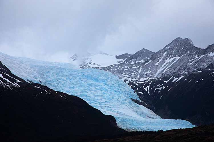 Glacier in mountain valley.