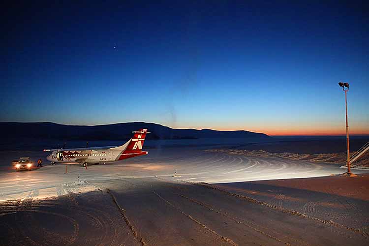 Commercial airline at airport in South Georgia Island.