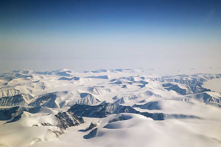 Aerial of arctic landscape.