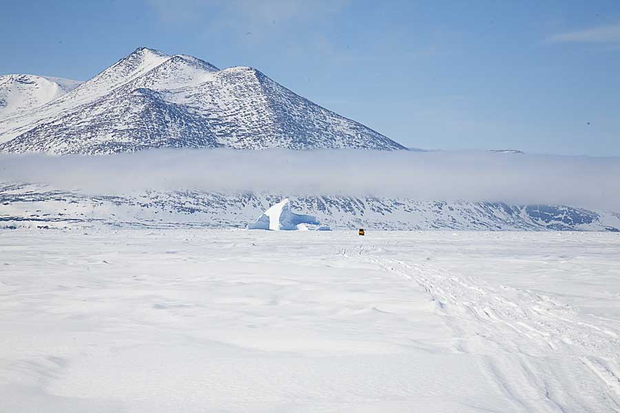 Sea ice and shoreline in arctic.