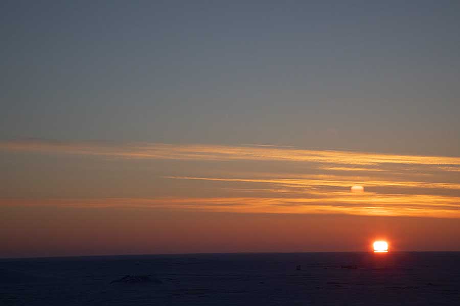 First light and sunrise of new year above arctic circle after 3 months of polar night.