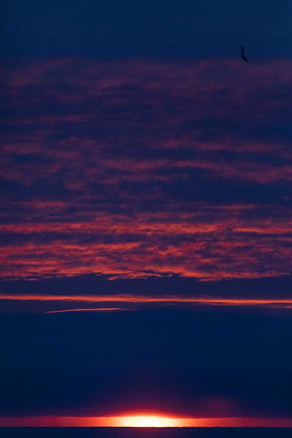 First light and sunrise of new year above arctic circle after 3 months of polar night.