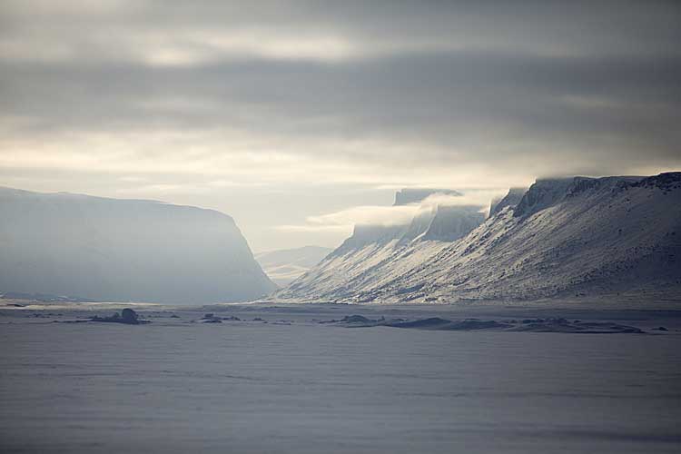 Sea ice and cliffs.